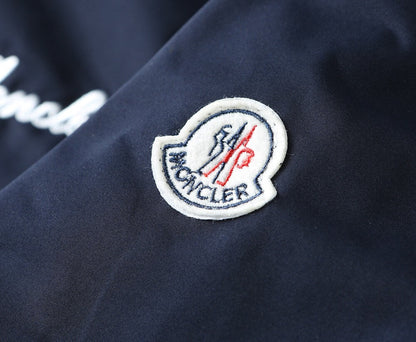 Script Embroidery Collared Zip‑Up Jacket