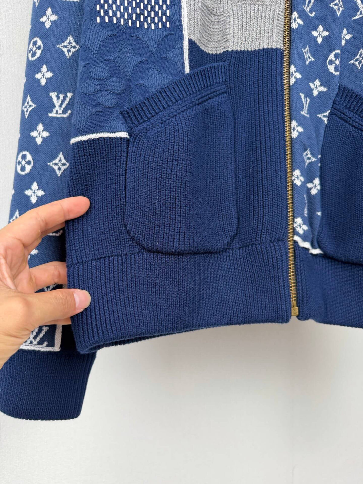 Checkerboard Spliced Knit Jacket