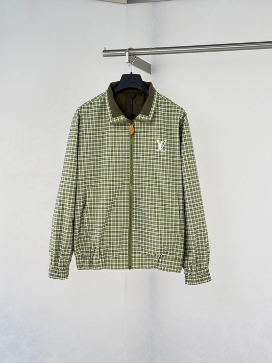 Green Plaid Gradient Color‑Block Jacket