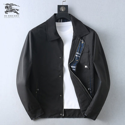 Plaid‑Lined Zip‑Up Collared Jacket