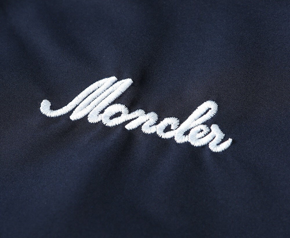 Script Embroidery Collared Zip‑Up Jacket