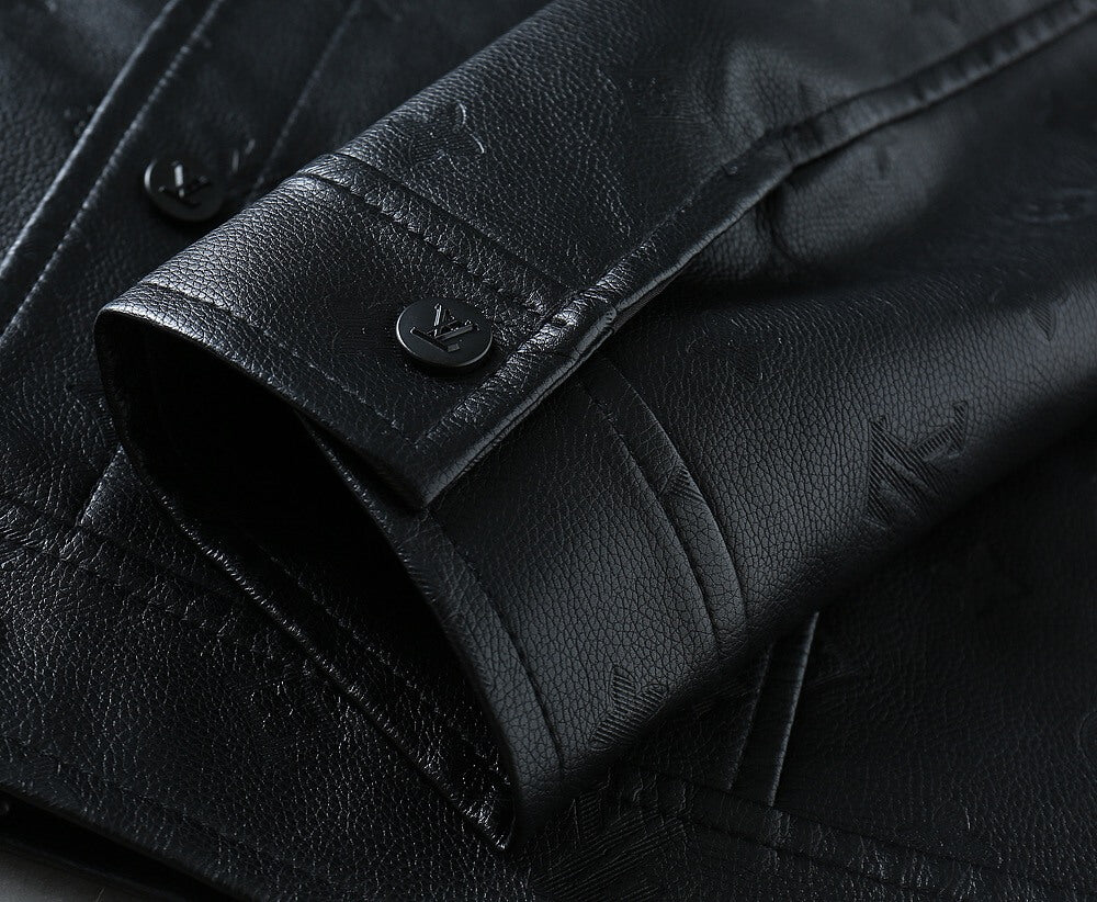 Embossed Pattern Casual Leather Jacket