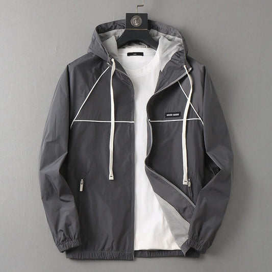 Piping Trim Hooded Zip‑Up Jacket