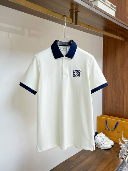 Rib‑Knit Striped Collar Polo Shirt