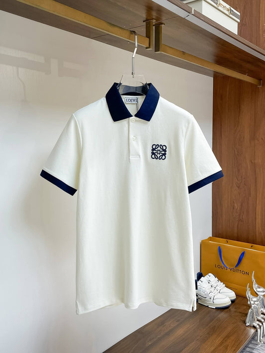 Rib‑Knit Striped Collar Polo Shirt