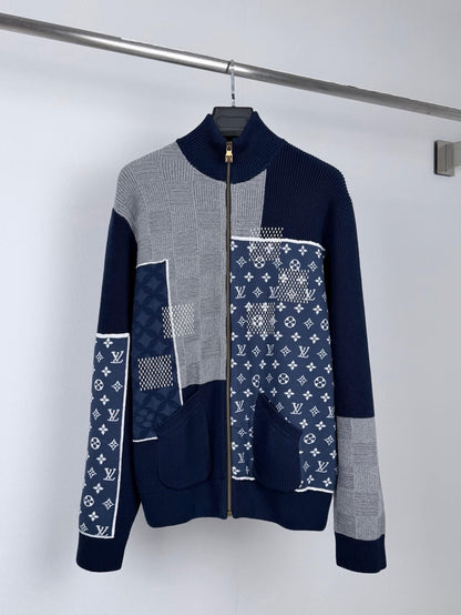 Checkerboard Spliced Knit Jacket