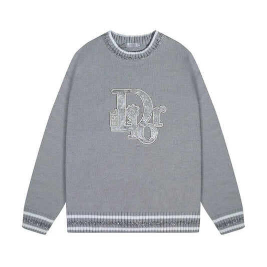 Silver Patch Logo Striped Cuff Knit Sweater