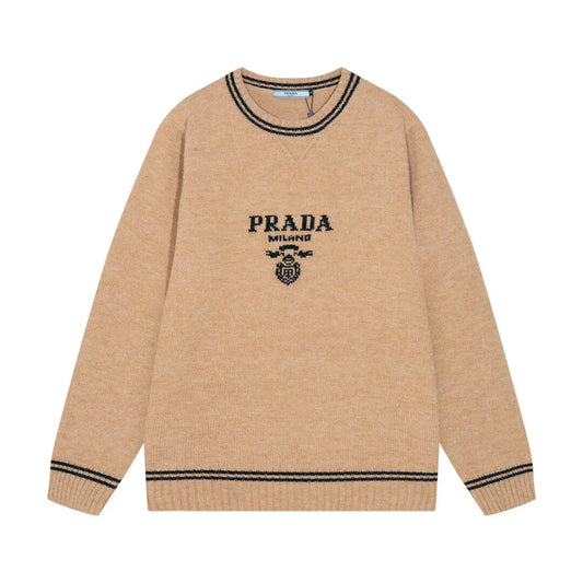 Crest Logo Striped Trim Sweater
