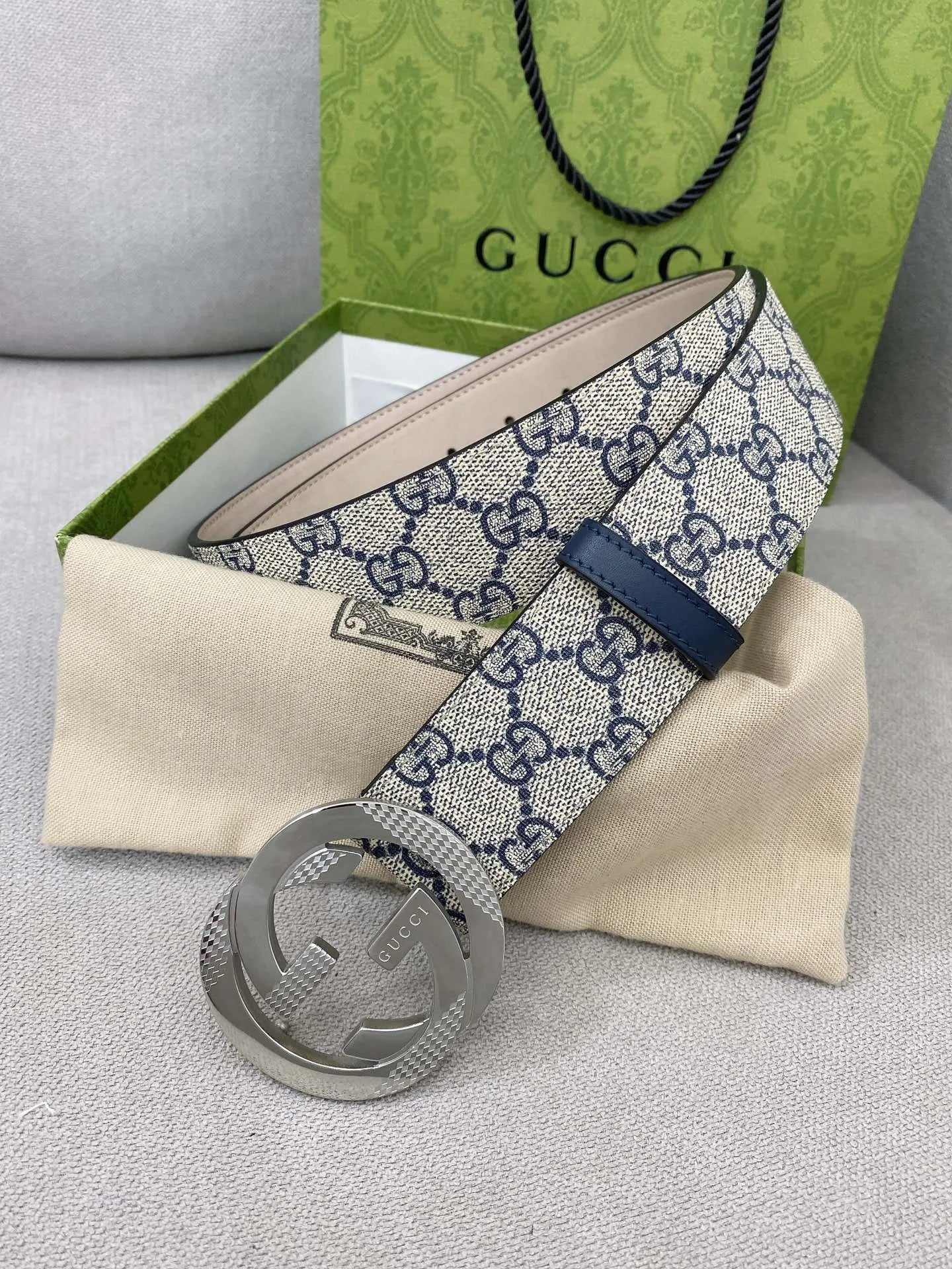 Retro Double G All-Over Print Leather Belt