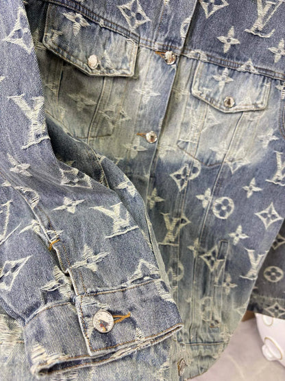 All‑Over Embroidered Jacquard Denim Jacket
