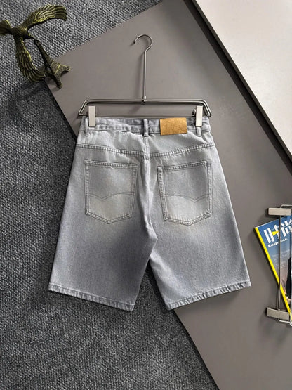 Embroidered Logo Washed Denim Shorts