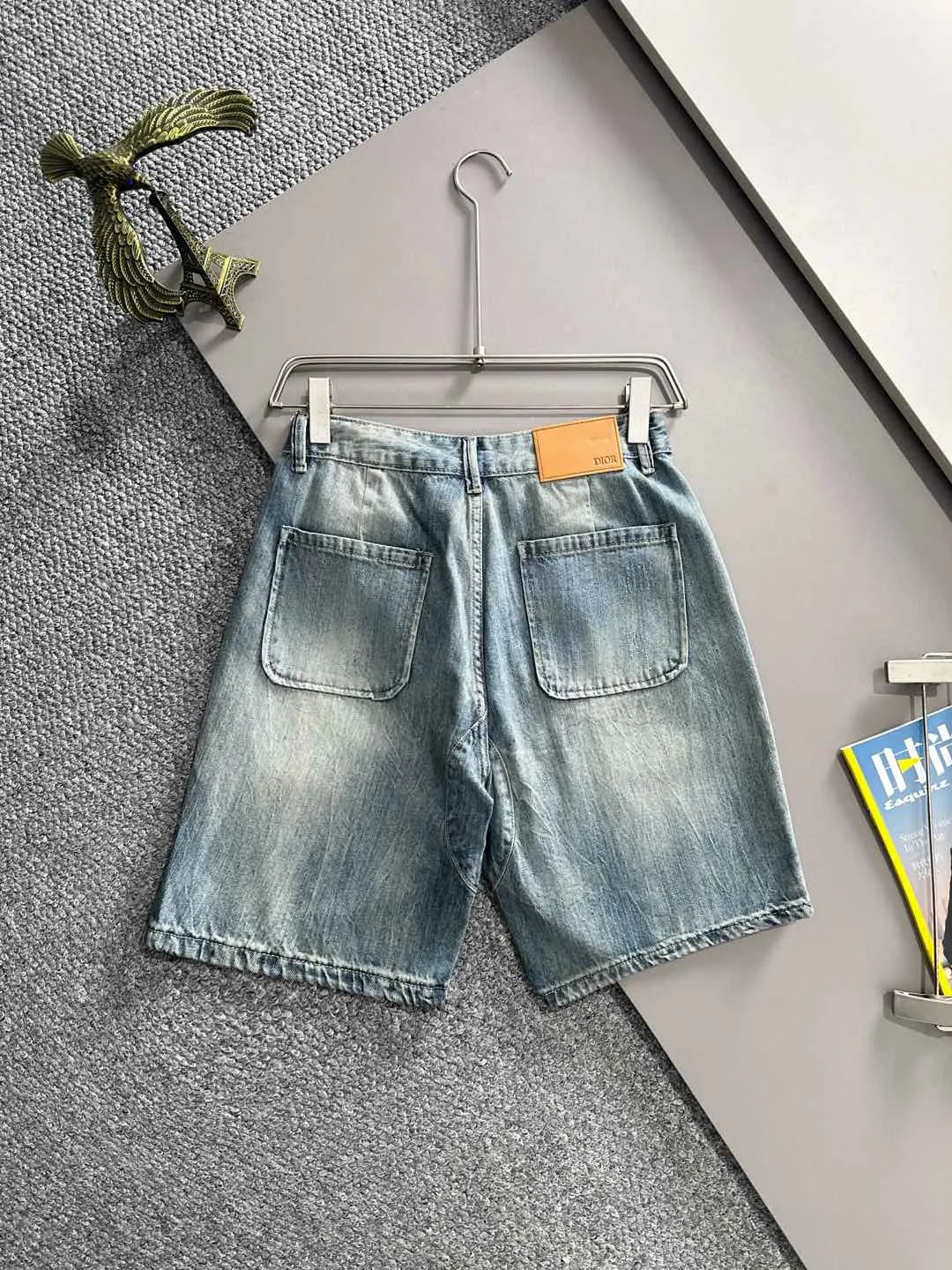 Logo Embroidery Washed Denim Shorts